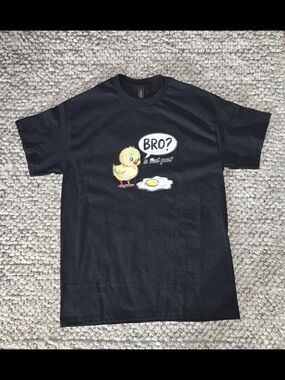 Men's Black Graphic Tee with Chick and Egg Print